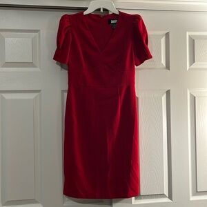 DKNY Red V-Neck Dress size 6